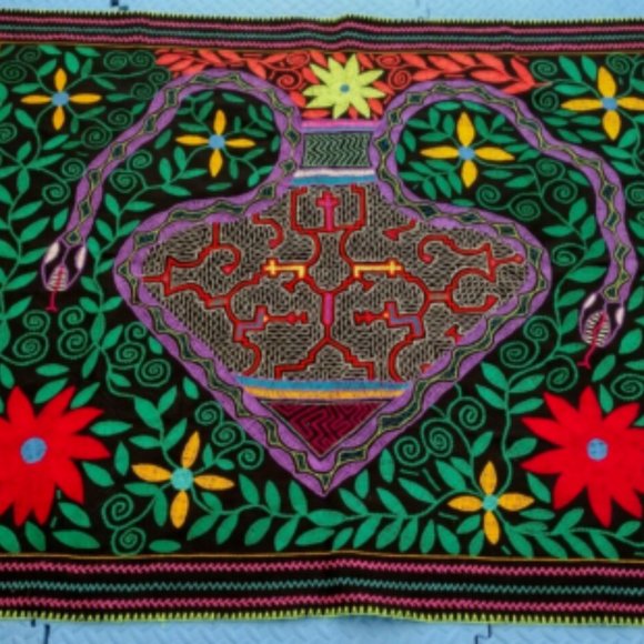 Embroidered Shipibo Altar Blanket heart of the Amazon jungle
